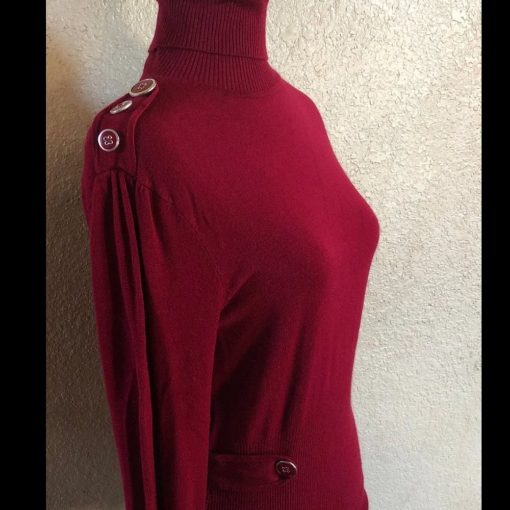 Pow Wow Retro Turtleneck sweater with side tabs SM Burgundy-Red EUC